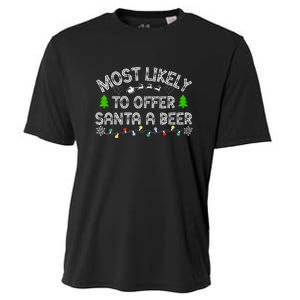 Funny Drinking Xmas Most Likely To Offer Santa A Beer Christmas Gift Cooling Performance Crew T-Shirt