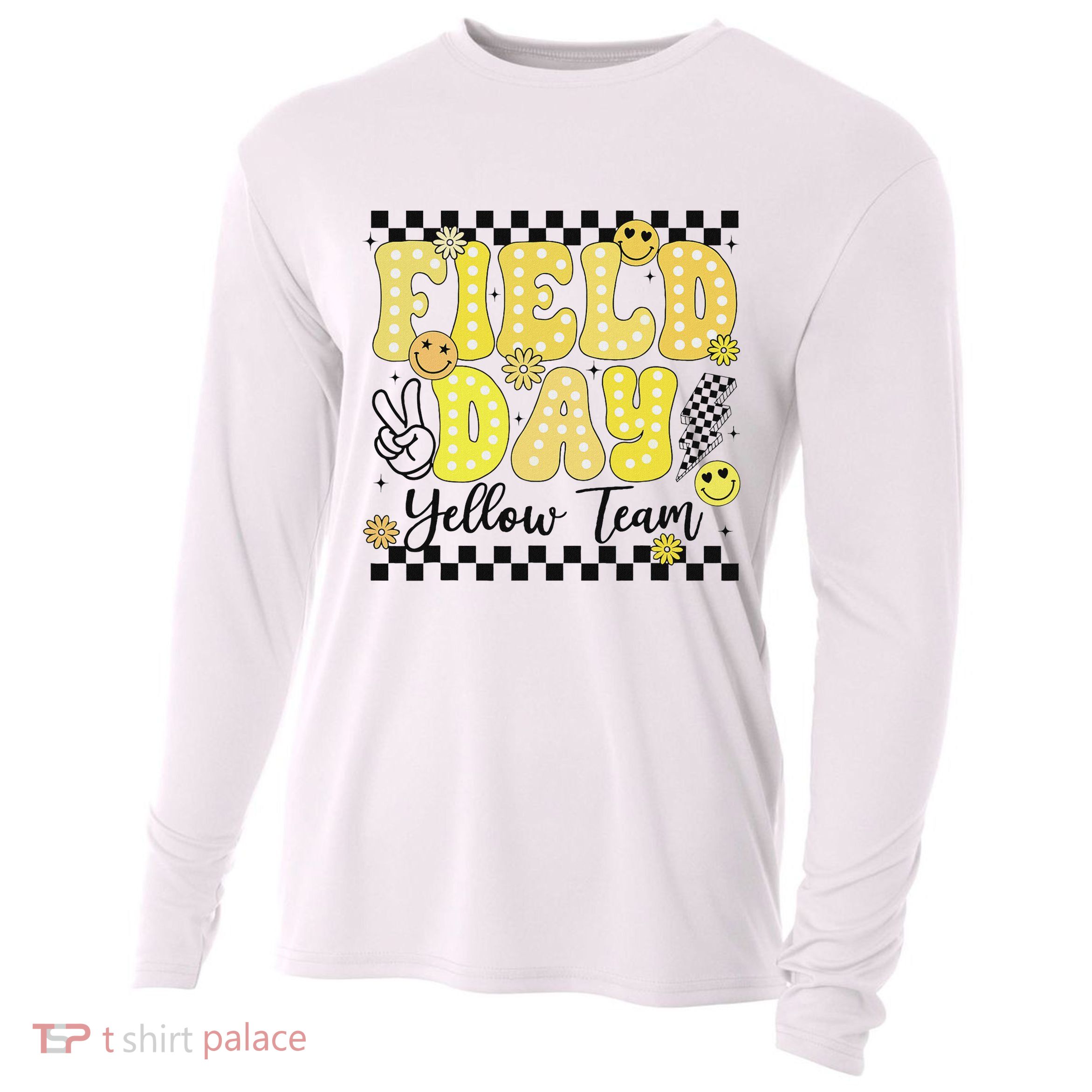 Field Day Yellow Team Field Trip Game Competition Student Cooling Performance Long Sleeve Crew