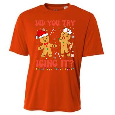 Funny Did You Try Icing It Christmas Nurse Gingerbread  Cooling Performance Crew T-Shirt