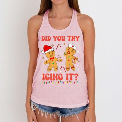 Funny Did You Try Icing It Christmas Nurse Gingerbread  Women's Knotted Racerback Tank