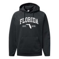 Florida Est 1845 Distressed Worn Design Classic Performance Fleece Hoodie