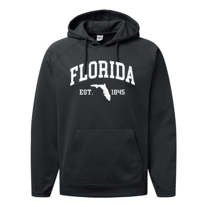 Florida Est 1845 Distressed Worn Design Classic Performance Fleece Hoodie