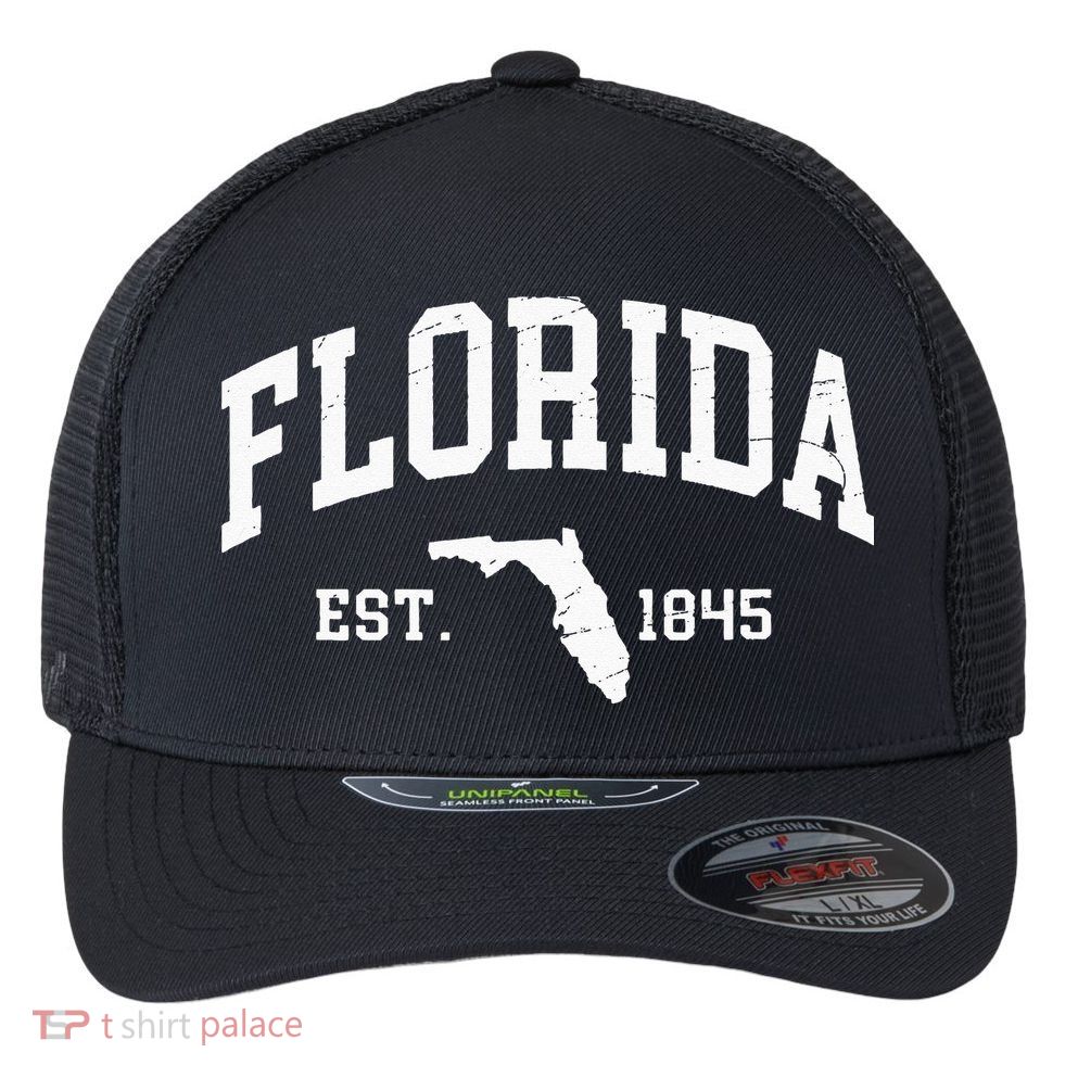Florida Est 1845 Distressed Worn Design Classic Flexfit Unipanel Trucker Cap