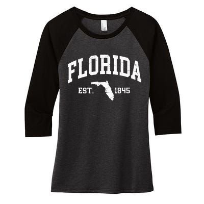 Florida Est 1845 Distressed Worn Design Classic Women's Tri-Blend 3/4-Sleeve Raglan Shirt