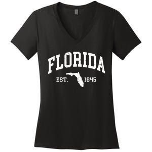 Florida Est 1845 Distressed Worn Design Classic Women's V-Neck T-Shirt