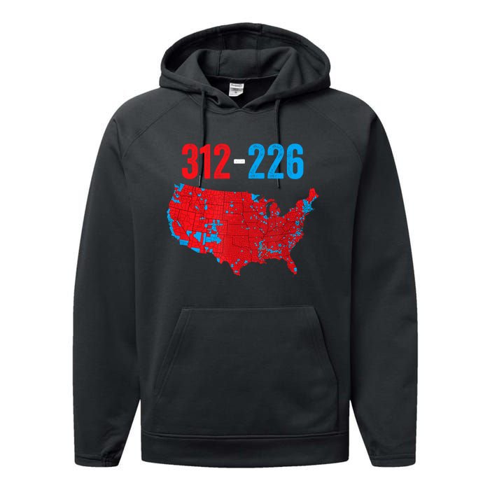 Funny Election 312 Vs 226 Cool Accurate Map Of 2024 Election Gift Performance Fleece Hoodie