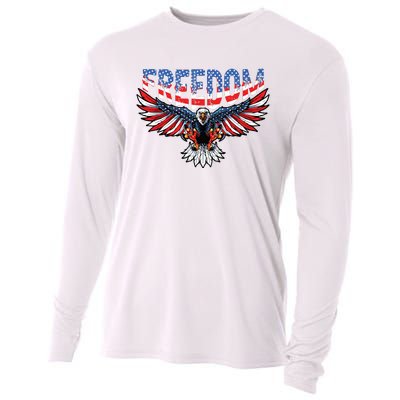 Freedom Eagle 4th Of July American Flag Patriotic Cooling Performance Long Sleeve Crew