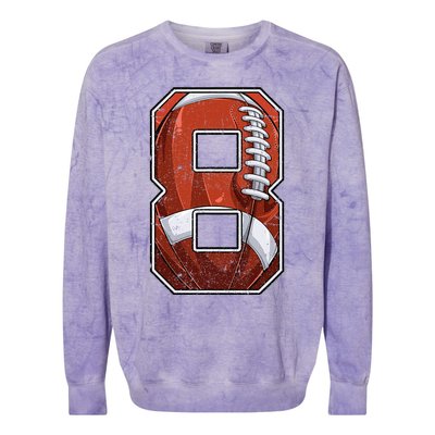 Football Eighth 8th Birthday Boy Eight 8 Years Old Bday Kids Colorblast Crewneck Sweatshirt