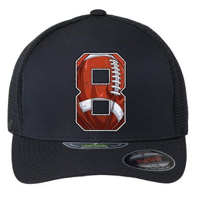 Football Eighth 8th Birthday Boy Eight 8 Years Old Bday Kids Flexfit Unipanel Trucker Cap