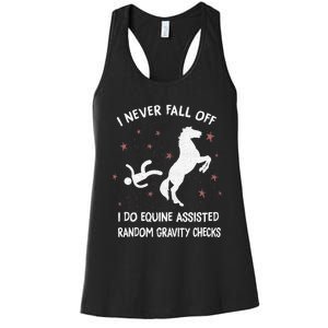 Funny Equine Assisted Gravity Checks Horse Women's Racerback Tank