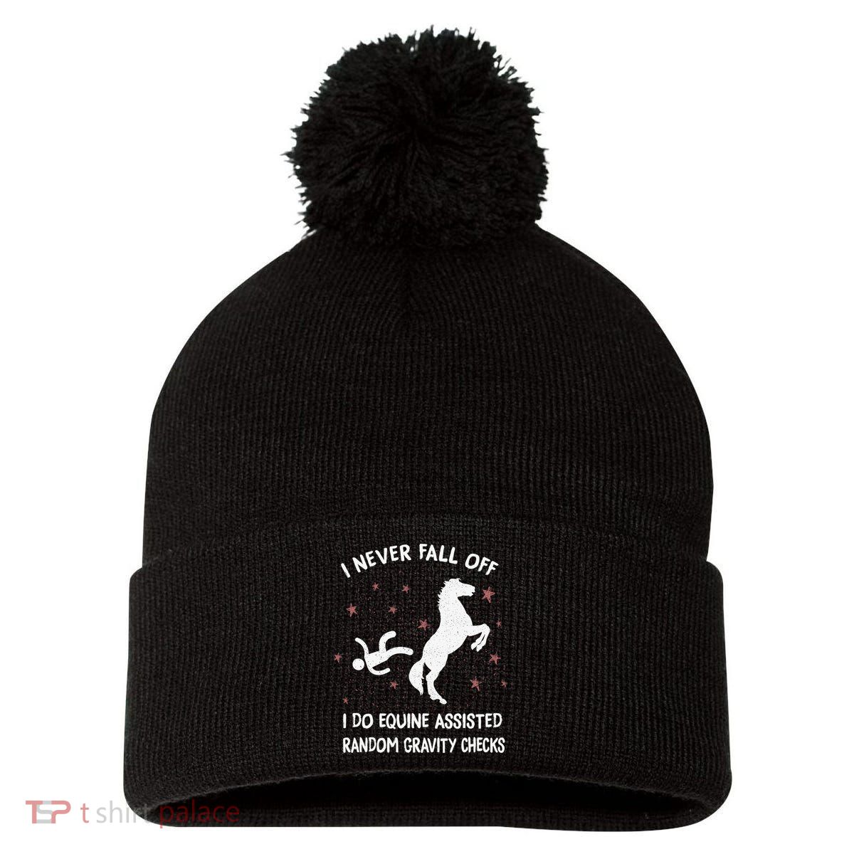 Funny Equine Assisted Gravity Checks Horse Pom Pom 12in Knit Beanie