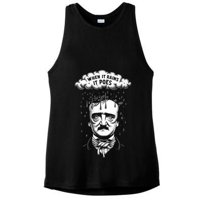 Funny Edgar Allan Poe Literary Goth When It Rains It Poes Ladies PosiCharge Tri-Blend Wicking Tank
