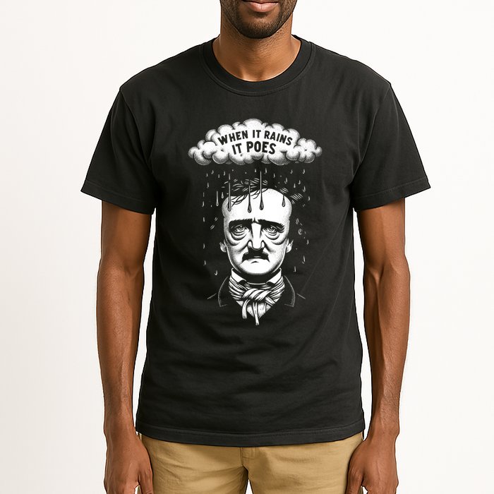 Funny Edgar Allan Poe Literary Goth When It Rains It Poes Tall T-Shirt