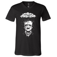 Funny Edgar Allan Poe Literary Goth When It Rains It Poes V-Neck T-Shirt
