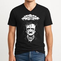 Funny Edgar Allan Poe Literary Goth When It Rains It Poes V-Neck T-Shirt