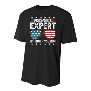 Fireworks Expert American Flag Sunglasses Youth Performance Sprint T-Shirt