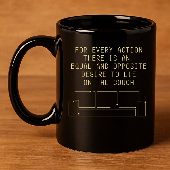 For Every Action There Is An Equal And Opposite Desire To Life On The Couch 11oz C Handle Ceramic Mug