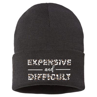 Funny Expensive And Difficult Leopard Sassy Mom Sarcastic Sustainable Knit Beanie