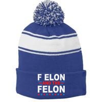 F Elon And The Felon Stripe Pom Pom Beanie