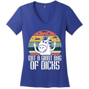 Funny Eat A Giant Bag Of Dicks Gift Funny Unicorn Apparel Item Gift Women's V-Neck T-Shirt