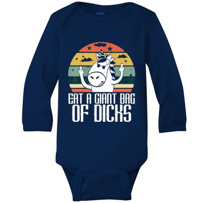 Funny Eat A Giant Bag Of Dicks Gift Funny Unicorn Apparel Item Gift Baby Long Sleeve Bodysuit