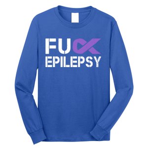 Fuck Epilepsy Awareness Month Purple Ribbon Warrior Fighter Cute Gift Long Sleeve Shirt