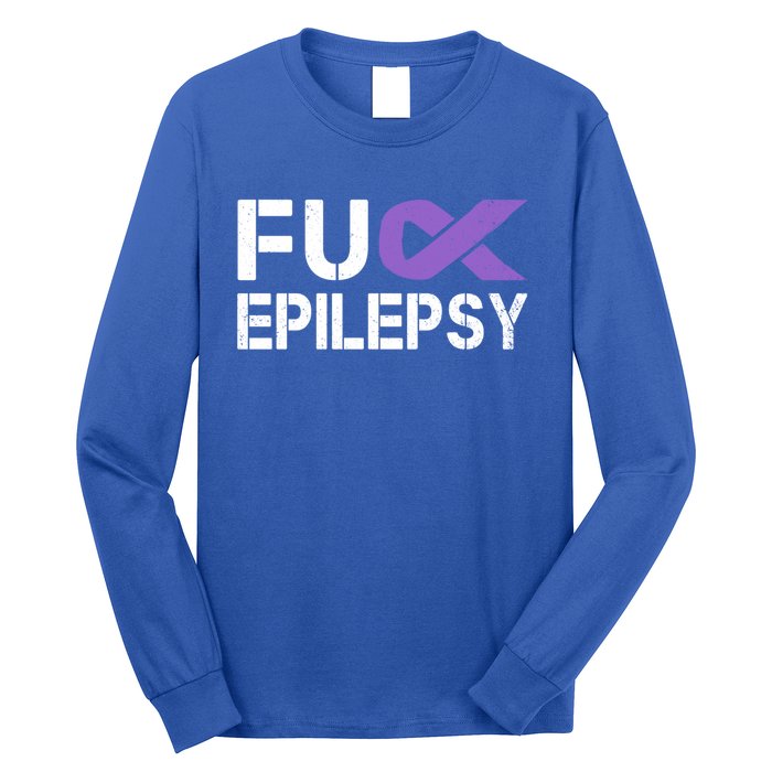 Fuck Epilepsy Awareness Month Purple Ribbon Warrior Fighter Cute Gift Long Sleeve Shirt