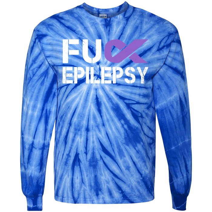 Fuck Epilepsy Awareness Month Purple Ribbon Warrior Fighter Cute Gift Tie-Dye Long Sleeve Shirt