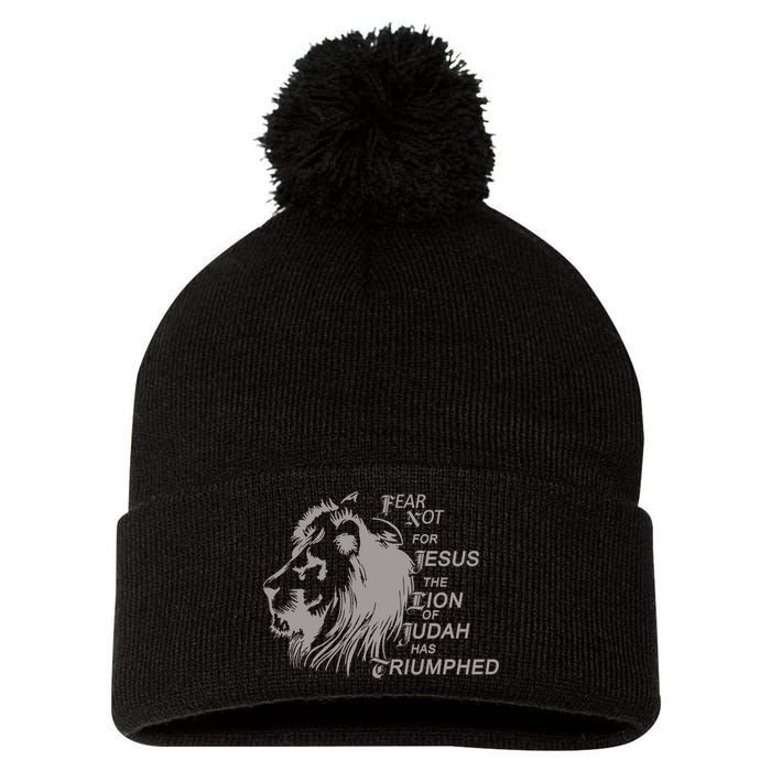Fear Not For Jesus The Lion Of Judah Has Triumphed Pom Pom 12in Knit Beanie