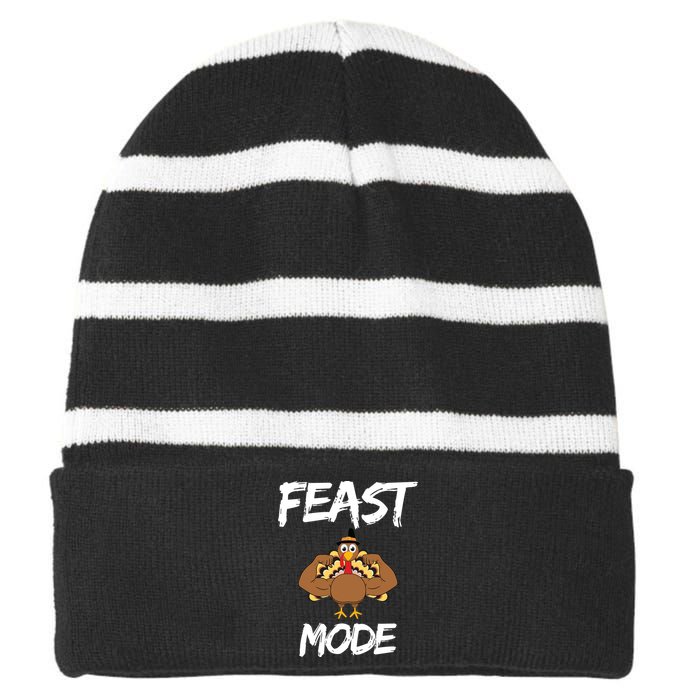 Feast Mode Thanksgiving Turkey Biceps Striped Beanie with Solid Band