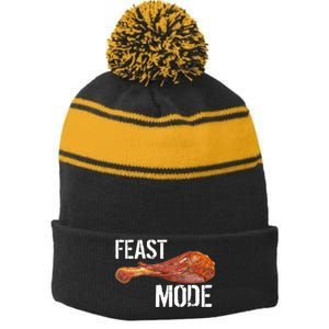 Feast Mode Thanksgiving Turkey Leg Stripe Pom Pom Beanie