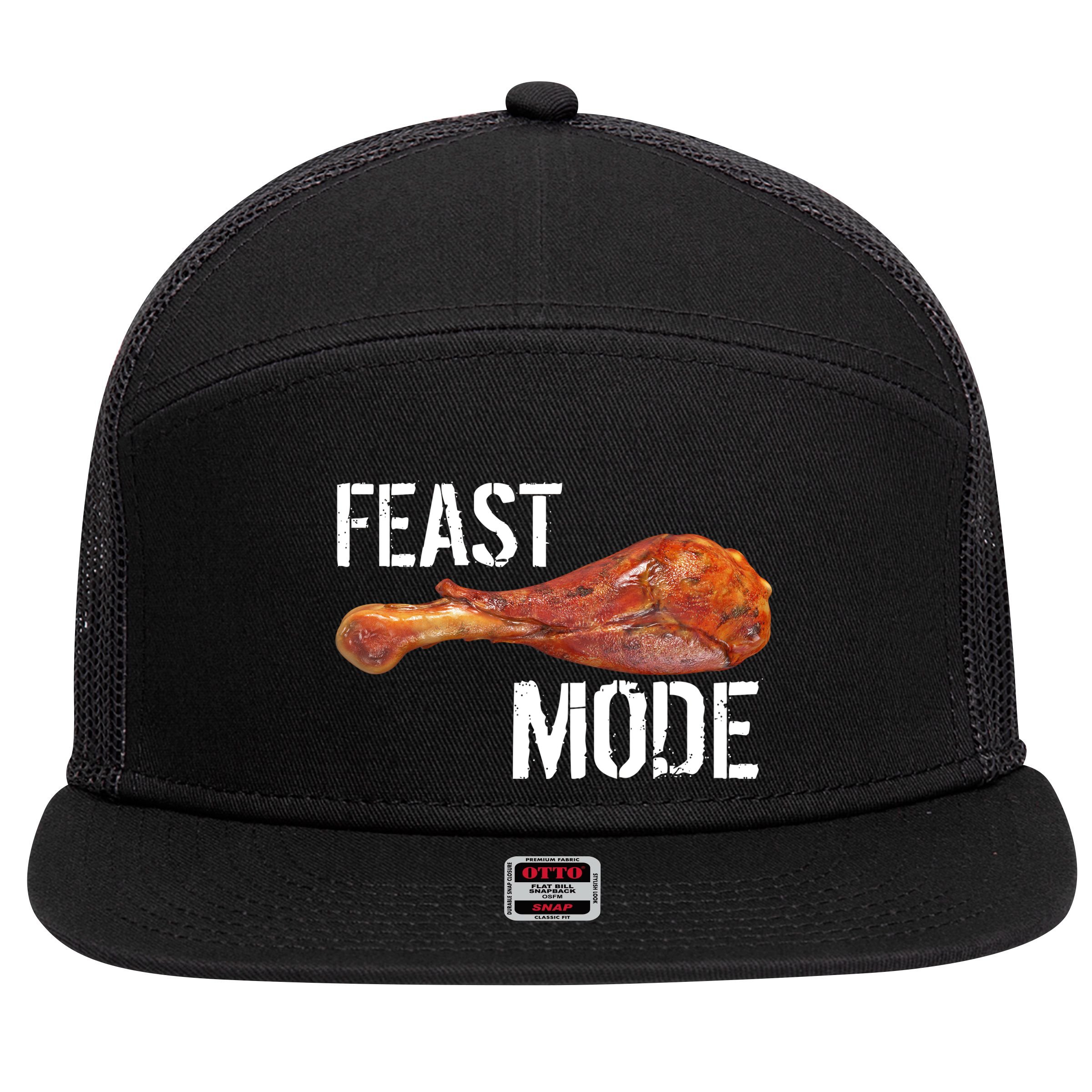 Feast Mode Thanksgiving Turkey Leg 7 Panel Mesh Trucker Snapback Hat
