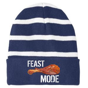 Feast Mode Thanksgiving Turkey Leg Striped Beanie with Solid Band