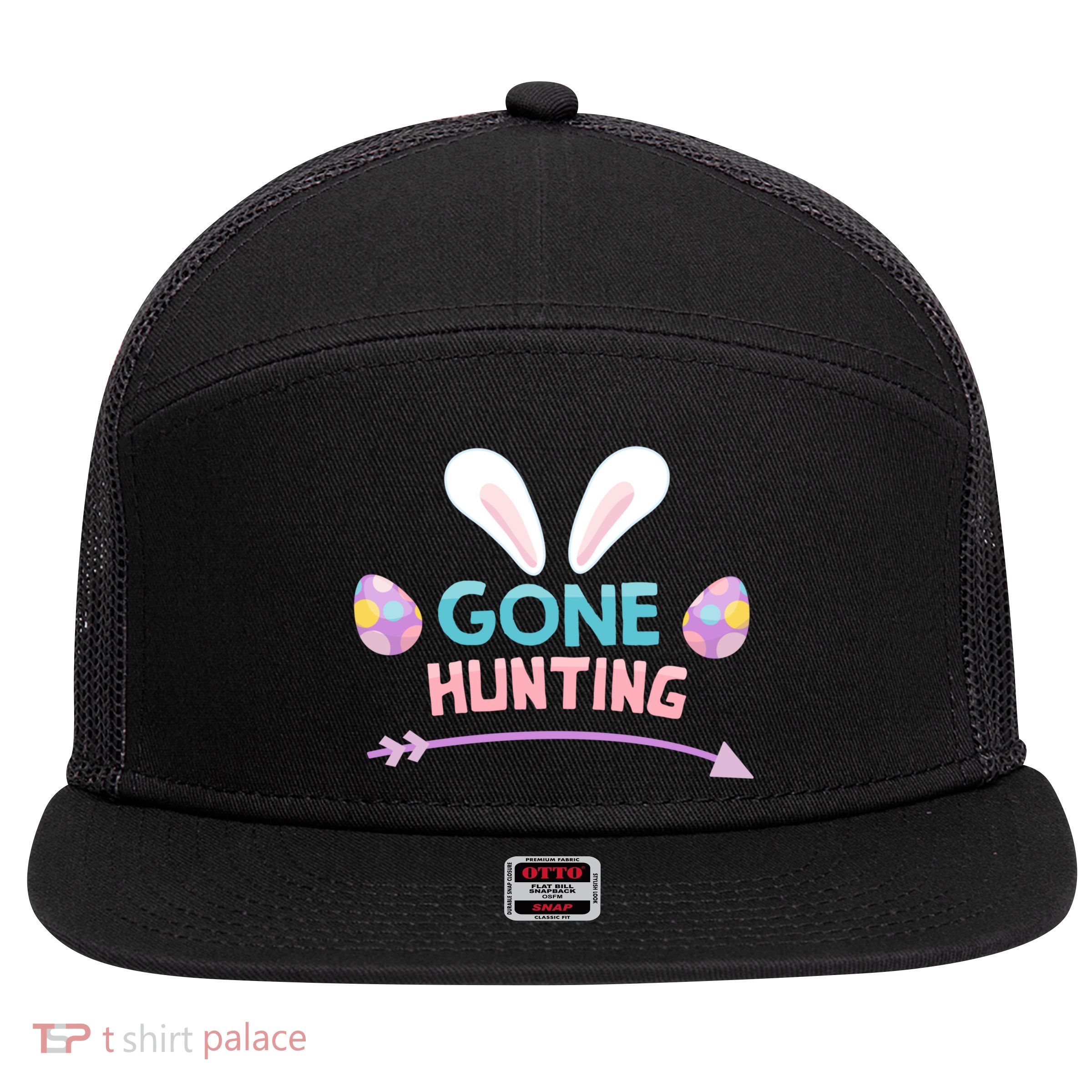 Funny Easter Basket Egg Gone Hunting Funny Gift 7 Panel Mesh Trucker Snapback Hat