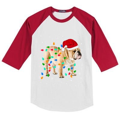 Funny English Bulldog Christmas Light Funny Gift Xmas Gift Kids Colorblock Raglan Jersey