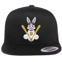 Funny Easter Bunny With Baseball Cap Baseball Lover Pitcher Funny Gift Flat Bill Trucker Hat