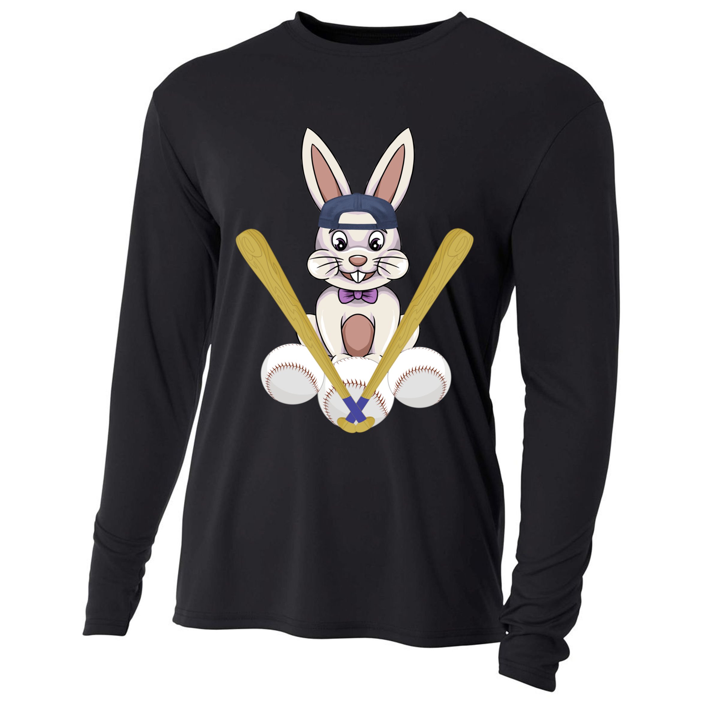 Funny Easter Bunny With Baseball Cap Baseball Lover Pitcher Funny Gift Cooling Performance Long Sleeve Crew