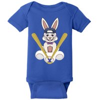 Funny Easter Bunny With Baseball Cap Baseball Lover Pitcher Funny Gift Baby Bodysuit