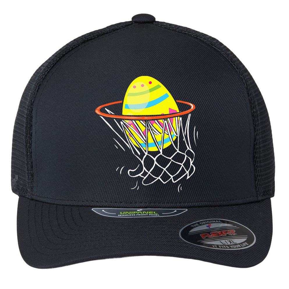 Funny Easter Basketball Egg Hunting Flexfit Unipanel Trucker Cap