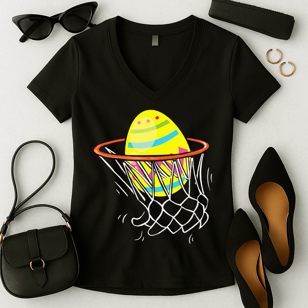 Funny Easter Basketball Egg Hunting Women's V-Neck T-Shirt