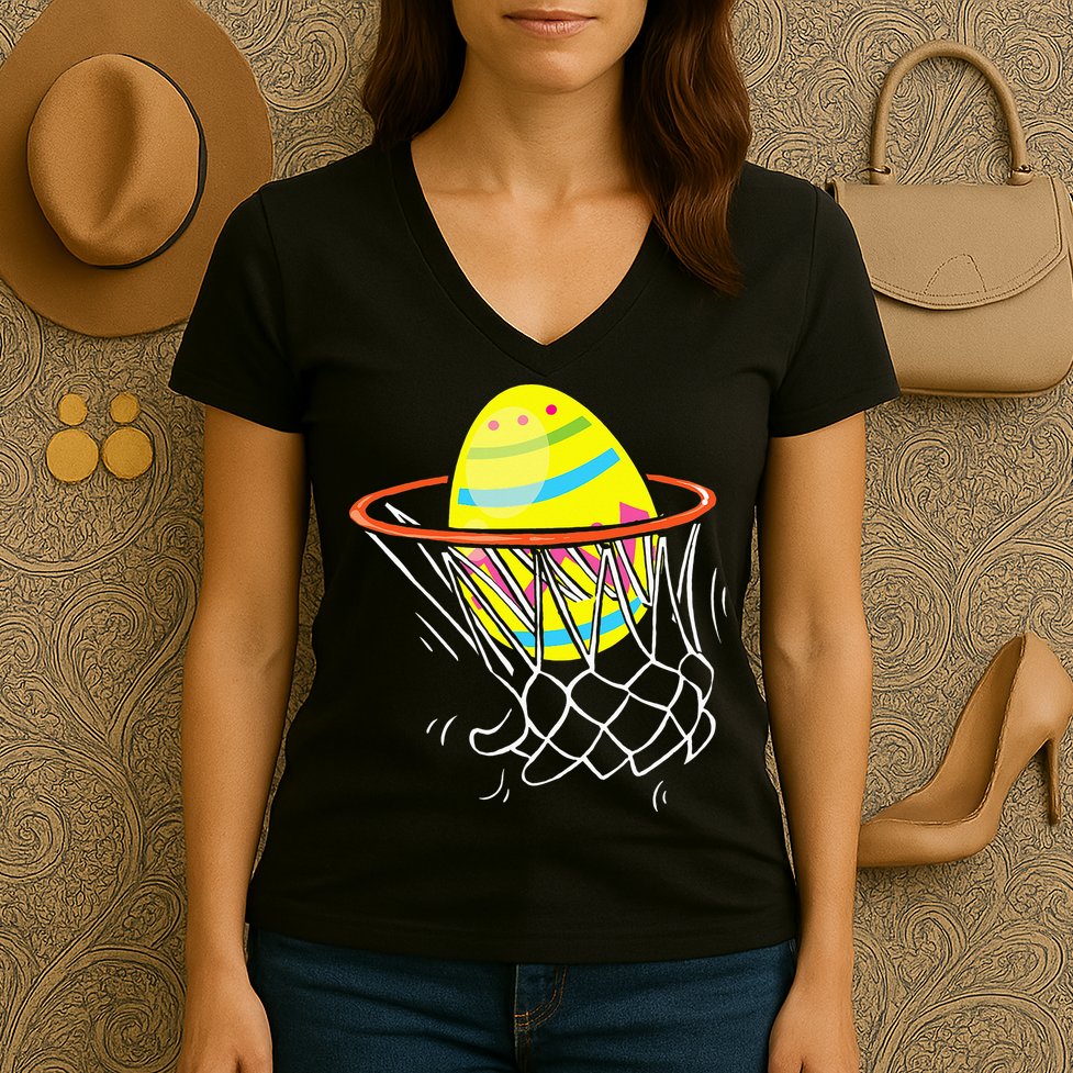 Funny Easter Basketball Egg Hunting Women's V-Neck T-Shirt