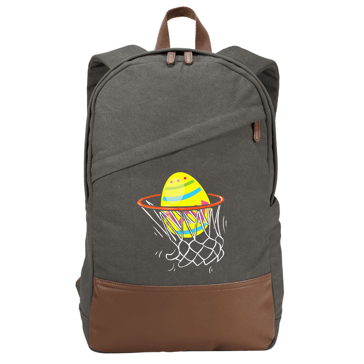 Funny Easter Basketball Egg Hunting Cotton Canvas Backpack