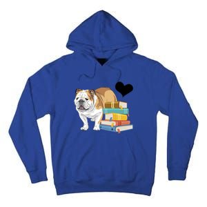 Funny English Bulldog Stack Of Books Book Lover Dog Owner Meaningful Gift Tall Hoodie