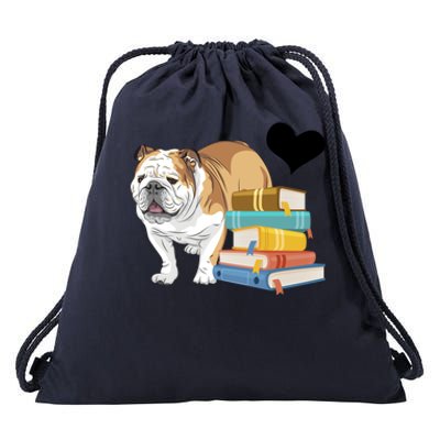 Funny English Bulldog Stack Of Books Book Lover Dog Owner Meaningful Gift Drawstring Bag