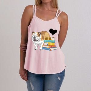 Funny English Bulldog Stack Of Books Book Lover Dog Owner Meaningful Gift Women's Strappy Tank