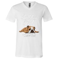 Funny English Bulldog Bulldog Dad Life Is Ruff V-Neck T-Shirt