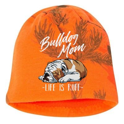 Funny English Bulldog Gift Apparel Bulldog Mom Life Is Ruff Kati - Camo Knit Beanie