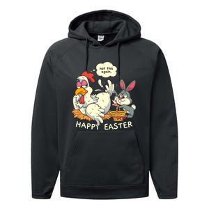 Funny Easter Bunny Collecting Easter Egg From Hen Easter Performance Fleece Hoodie