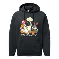 Funny Easter Bunny Collecting Easter Egg From Hen Easter Performance Fleece Hoodie