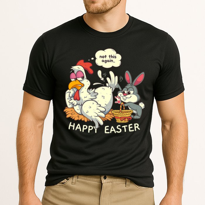 Funny Easter Bunny Collecting Easter Egg From Hen Easter Performance Shirt